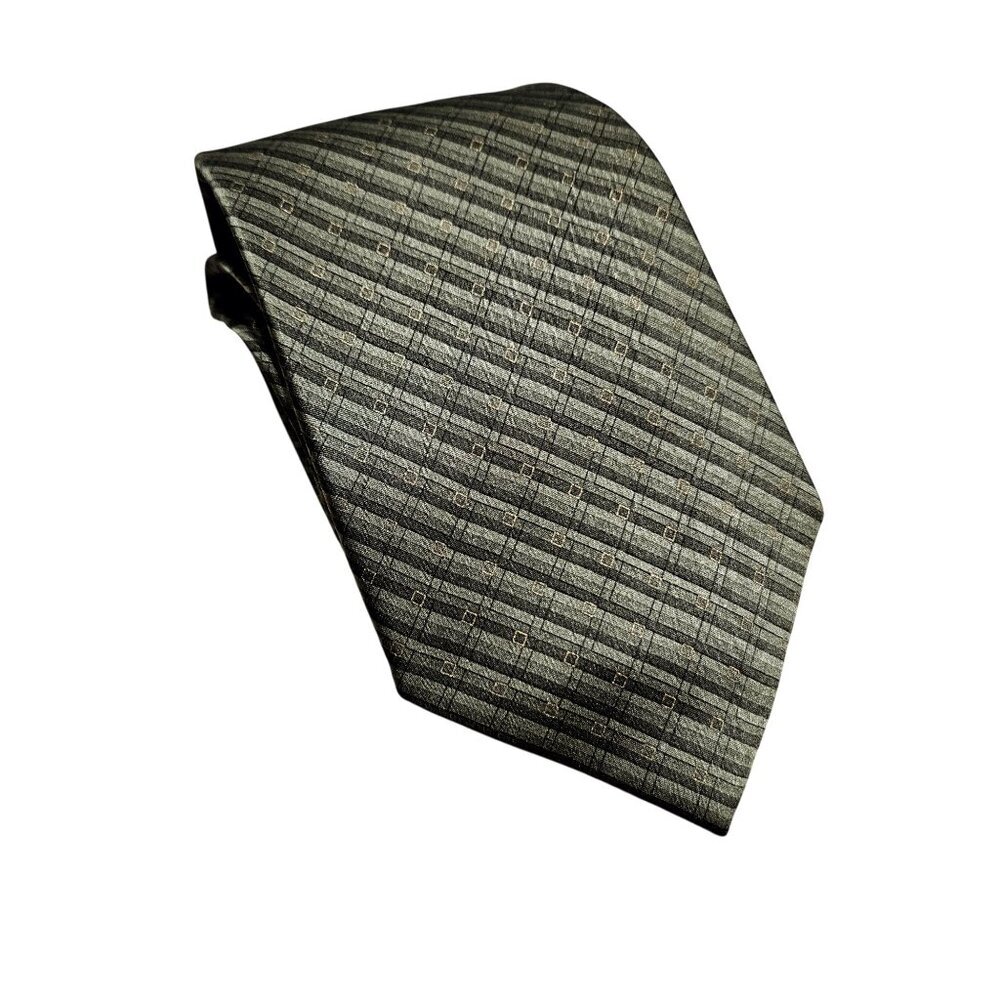 Palatina Mens Classic Striped Tie In Olive Green‎ With Subtle Geometric Design